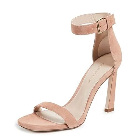 NWB Stuart Weitzman 100 Square Nudist Nude Suede Heels Sandals Shoes 8.5 M - Picture 2 of 11